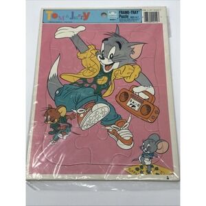 Vintage 1990 Tom & Jerry Dance Party Frame Tray Puzzle Boom Box Golden 4512A-7